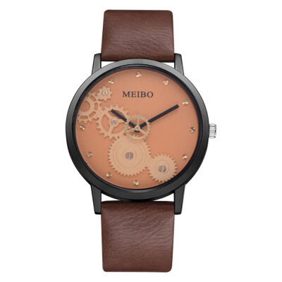 

Korean fashion personality gear mirror quartz watch wish hot sale unisex PU strap watch