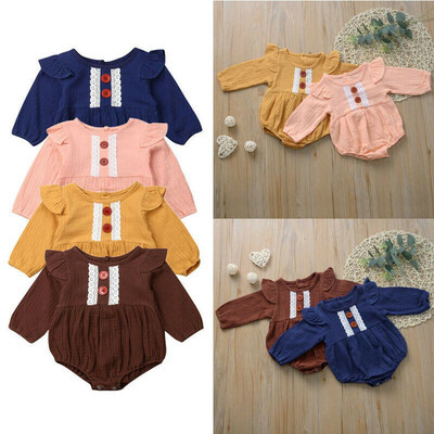 

Newborn Baby Girl Clothes Long Sleeve Button Romper Jumpsuit Bodysuit Outfit