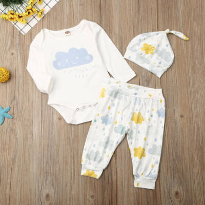 

US Infant Baby Unisex Kids Cloud fox Ronper Pants Hat Autumn Winter Clothes Sets