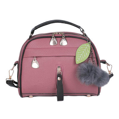 

Solid Color Hair Ball Decor Shoulder Handbags Women Leather Crossbody Bags