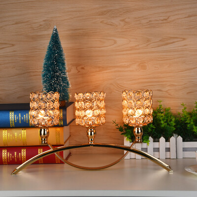 

Siaonvr Three Crystal Candlestick Wedding Festival Episode Gift Ornament Golden