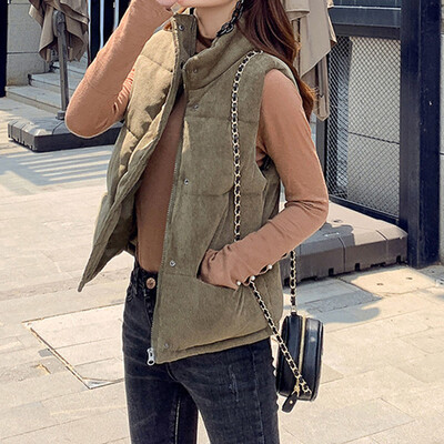

Toponeto Women Fashion Solid Stand Collar Buttons Sleeveless Zipper Short Coats Jackets