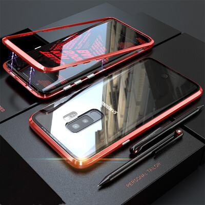 

For Samsung Galaxy S9 S9 Plus Case Magnetic Adsorption Metal Bumper Tempered Glass Back Cover Slim Hard Shockproof Phone Case