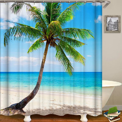 

Shower Curtain Seaside Scenery Printed Blackout Curtains Waterproof Mildew-proof Bathroom Curtain 71"x71"