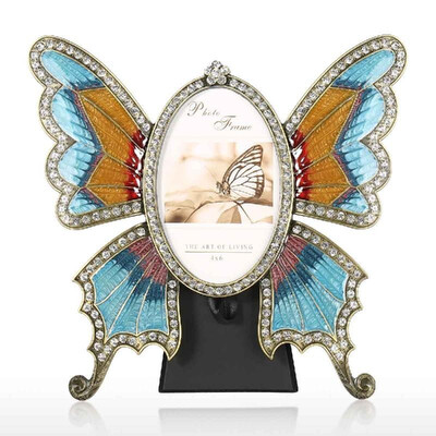 

Rhinestone Decorated Ellipse Scalewing Design Vintage Metal Photo Frame Home Decor Desktop Picture Frame Table Top Frame