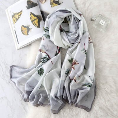 

Womens silk scarf spring plant flower simulation silk scarf Korean version of the wild holiday travel sunscreen shawl summer beach towel