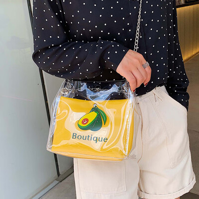 

Summer small fresh bucket bag Messenger bag female bag 2019 new fashion transparent bag wild ins chain bag
