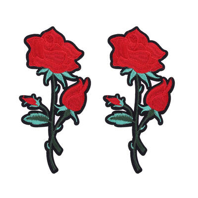 

2pcs Red Rose Flower Embroidery Iron On Applique Patch DIY Decoration