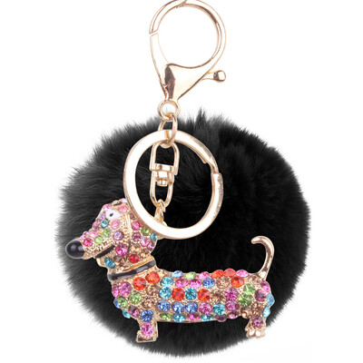 

Cute Keji Keychain Diamond Cartoon Puppy Keychain Gift Rex Rabbit Fur Plush Ball Jewelry