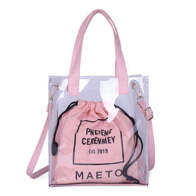

Women PVC Transparent 2pcs Shoulder Bags Set Drawstring Handbag Ladies Tote