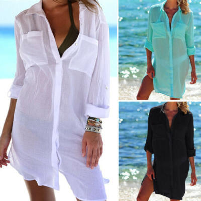 

Womens Beachwear Swimwear Bikini Beach Wear Cover Up Button Ladies Summer Dress