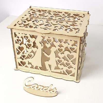 

DIY Wooden Wedding Card Box with Lock&Card Sign Rustic Hollow Gift Card Holder for Reception Wedding Anniversary Party Decorat