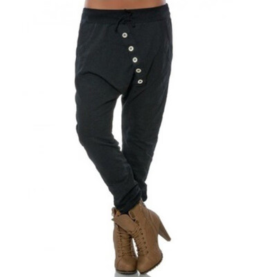 

Fashion Men Harem Pants Buttons Hip Hop Jogger Casual Crop Crotch Trousers Sport