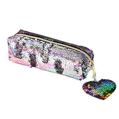 

Fashion Reversible Mermaid Sequin Heart Zipper Pencil Case Cute Pencil Box Glitter Pencil Cases