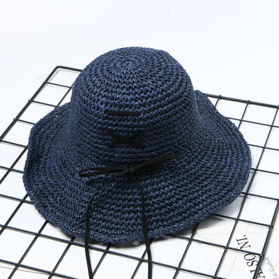 

Korean foldable handmade straw hat summer strap hat eaves seaside sunshade hat sunscreen Holiday Beach sunshade hat