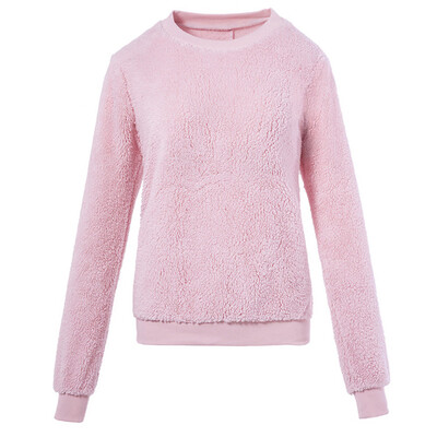 

Nomeni Women Plush Sweater Imitation Lambskin Round Neck Long Sleeve Blouse AGL