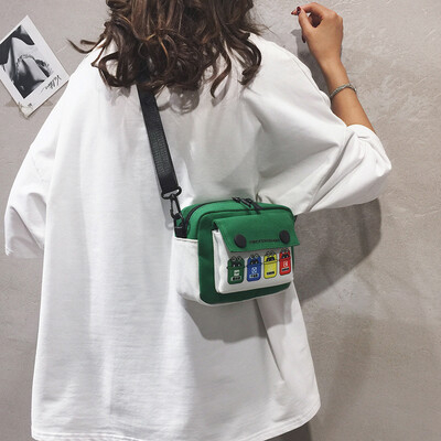 

Canvas small bag female 2019 new simple wild print mini square bag Japanese&Korean Harajuku shoulder Messenger bag