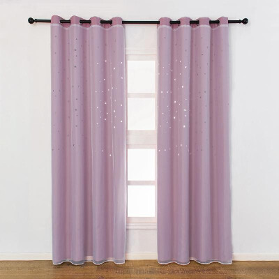 

Blackout Curtains Star Shape Hollow Double Layer Cloth Yarn Combination Thermal Insulating Room Darkening Curtains 39"X98