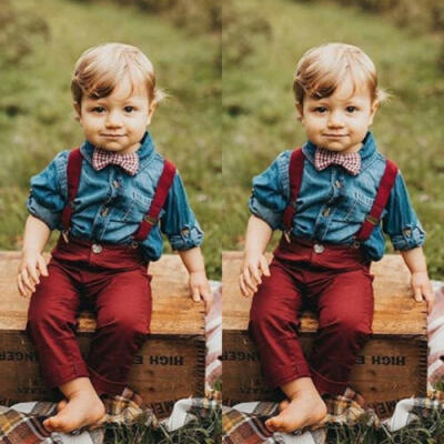 

2PCS Toddler Baby Boy Gentleman Outfits Clothes Tops T-ShirtJeans Pants Set US