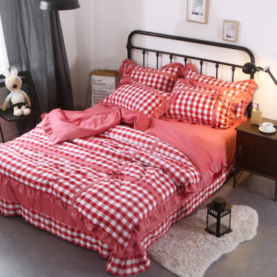 

High Quality Bedding Sets Fashion Lattice Bows Four-piece Cotton Bedding Home Textiles Set