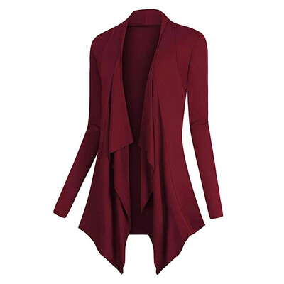 

Roseonmyhand Women Solid Drape Front Open Irregular Casual Cardigan Thin Coat Tops Outcoats