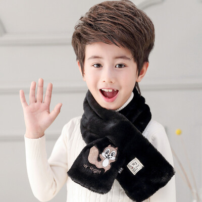 

2018 autumn&winter new Korean childrens cartoon embroidery three-dimensional plush scarf baby solid color warm scarf