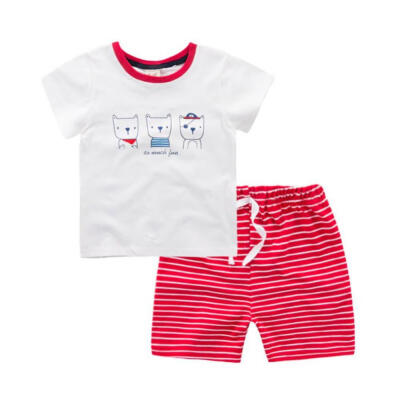 

Baby Clothes Summer Baby Boys Girl Short Sleeve Cartoon Print Tops T-shirt Stripe Shorts Casual Outfits Sets Baby Clothing