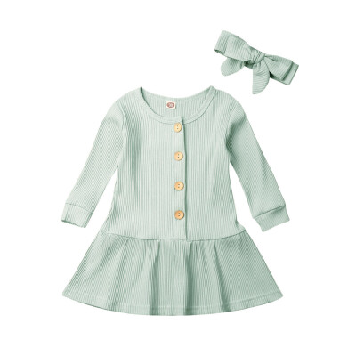 

Cotton Kids Baby Girls Button Dress Ruffle Long Sleeve Party Tutu Dress Clothes