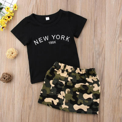 

Toddler Baby Kids Girl Short Sleeve Tops T-Shirt Skirt Outfit Dress Set Clothes