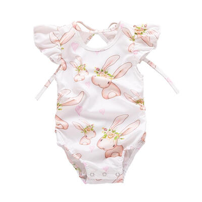

Cute Cartoon Rabbit Print Rompers Kids Girls Autumn Flying Sleeve Jumpsuit
