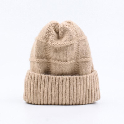 

Women Knitted Hat Solid Color Wool Blends Stripe Ribbed Trim Casual Cool Warm Autumn Winter Beanies