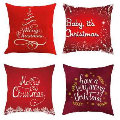 

Tailored 4PC Merry Christmas Short Plush Pillowcase Sofa Pad Set Home Decoration 18x18 In