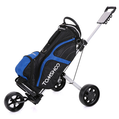 

TOMSHOO Golf Cart Foldable 3 Wheels Push Cart Aluminum Pull Cart Trolley with Footbrake System