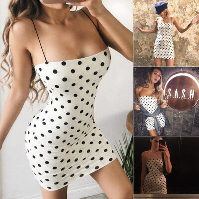 

Women Sexy Polka Dot Sleeveless Fashion Bandage Bodycon Evening Party Mini Dress