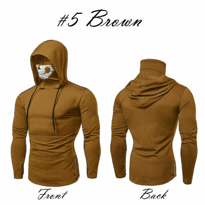 

Mens Gym Thin Hoodie Long Sleeve Hooded With Mask Skull Sweatshirt Tops