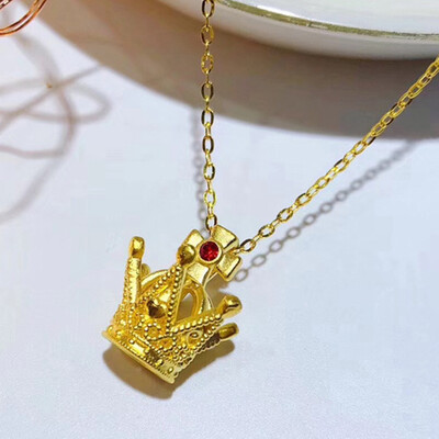 

Gold Hollow Crown Pendant Necklace