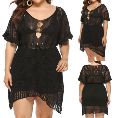 

Roseonmyhand Women Summer Plus size Lace Hollow out Smock Tops Solid Long Beach Cover Up