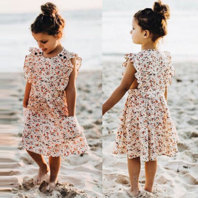 

Toddler Baby Girls Fly Sleevee Floral Print Dress Clothes Dresses