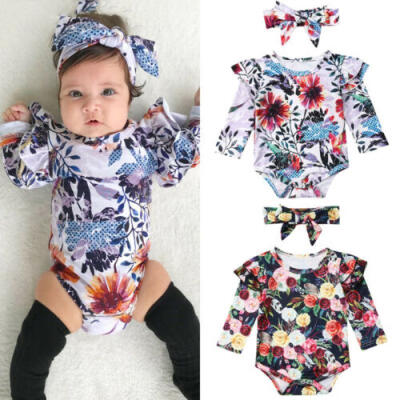 

US 2Pcs Newborn Baby Girl Sweet Floral Clothes Romper Bodysuit Jumpsuit Outfits