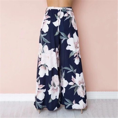 

Womens Floral Palazzo Pants High Waist Wide Leg Culottes Casual Long Trousers