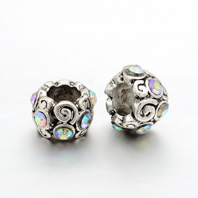 

Vintage Alloy Grade A Rhinestone European Beads Large Hole Rondelle Beads Crystal AB 11x75mm Hole 5mm