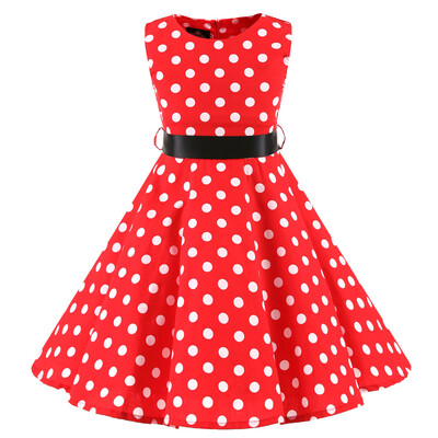 

Kids Teen Children Girl Vintage 1950s Retro Sleeveless Dot Print Casual Dress