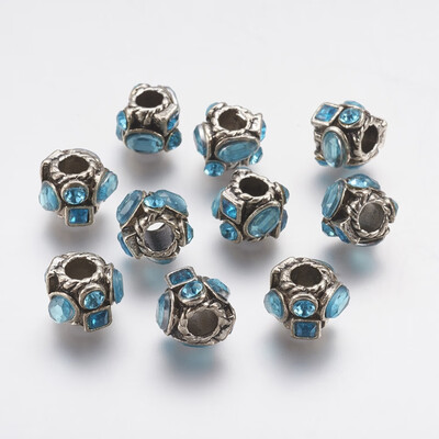 

Alloy Rhinestone European Beads with Resin Large Hole Beads Column Antique Silver SkyBlue 11x95x10mm Hole 45mm