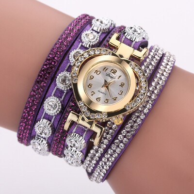 

Duoya brand womens fashion watch fashion diamond love head bracelet bracelet full diamond winding quartz watch