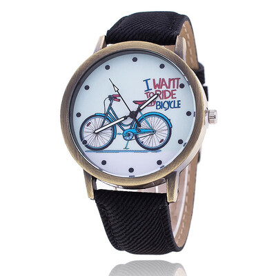 

National style bronze watch male retro bicycle watch PU belt mens watch