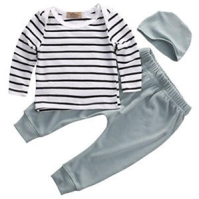 

Newborn Baby Girl Boy Clothes Strip Tops T-shirtPants Leggings 3pcs Outfits Set