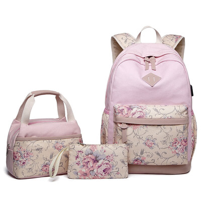 

NeillieN canvas backpack three-piece womens backpack junior high school student bag