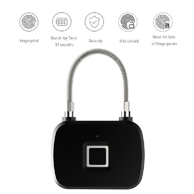 

Fingerprint Padlock Smart Thumbprint Lock 10 Sets Fingerprints 2 Administrators Battery Portable Keyless Anti-Theft High-End for