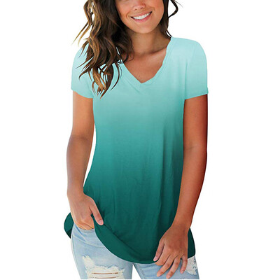 

Roseonmyhand Womens Fashion Plus Size Gradient Color V-Neck Short Sleeve T-shirt Tops Blouse