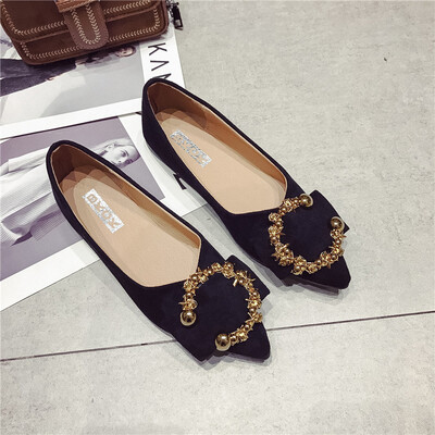 

Bean shoes female Korean version of Joker pointed shallow metal buckle flat-bottomed pouring shoes fashion shoes tide